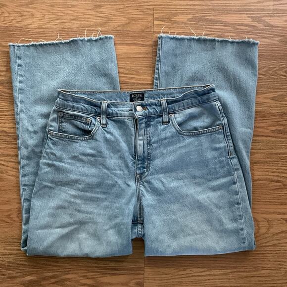 J.CREW Denim - J. Crew Wide Leg Jeans Women’s Mid Wash Cropped Raw Hem Denim Stretch Size 29